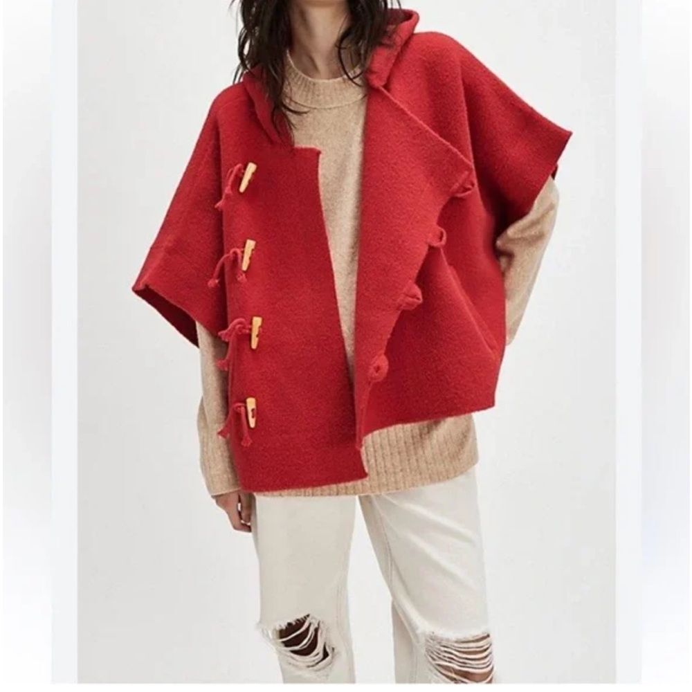 Free people Red Toggle Poncho fits all One Size NWT